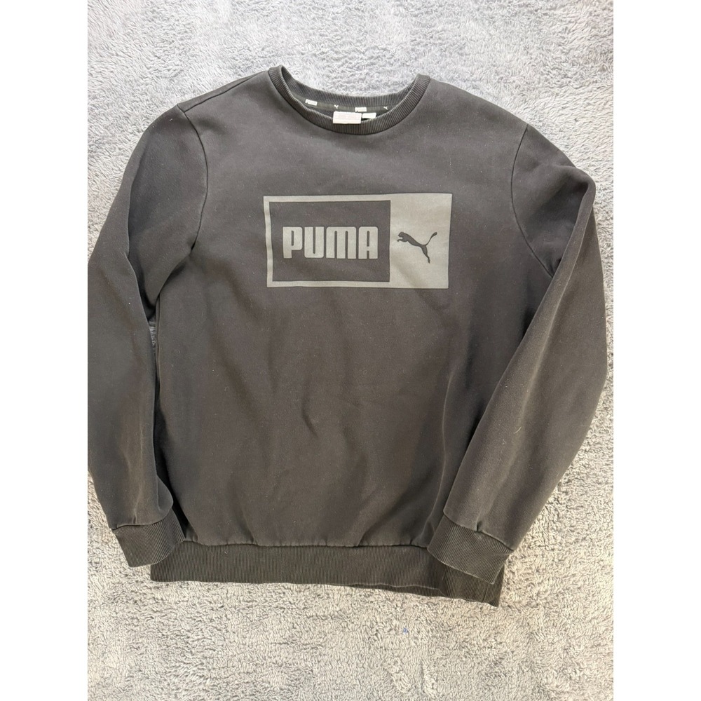 PUMA Men's Fleece Split Graphic Crew Neck Sweatshirt Logo Pullover BLACK XL